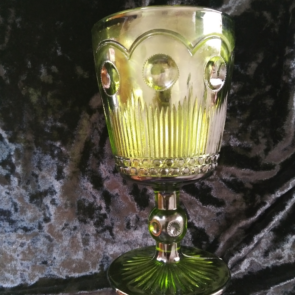 Vintage green glass goblet